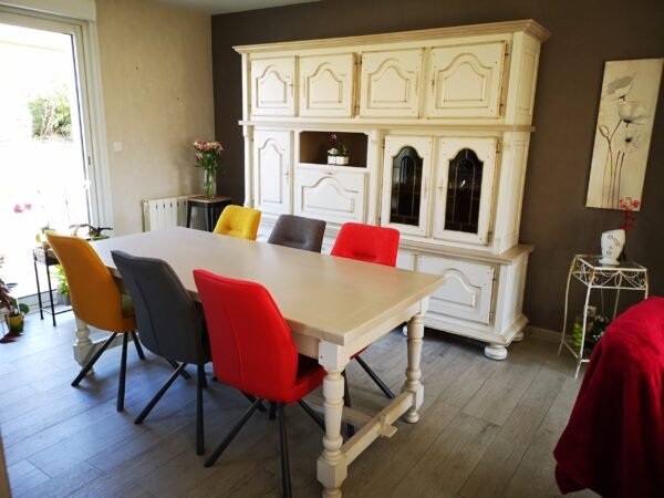 Living en chêne en 3 parties relookée en craie et corde