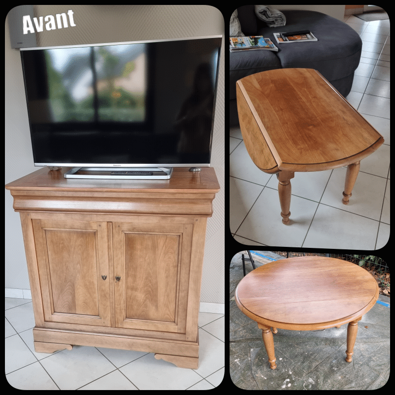 Table basse ronde et meuble TV merisier Louis Philippe revisités – Image 2