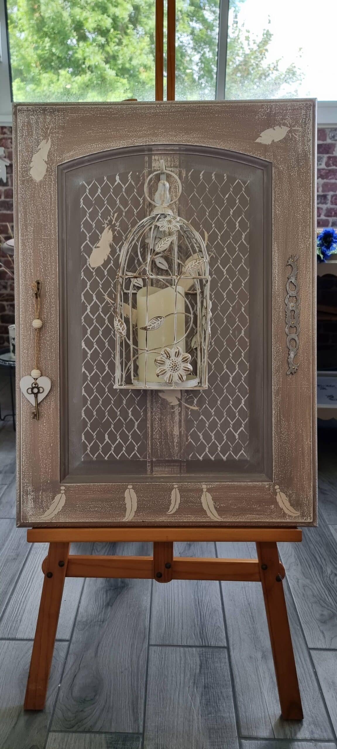Porte en chêne “shabby” avec cage oiseaux