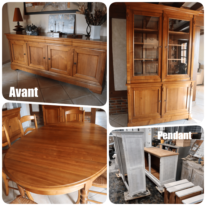 Séjour en merisier massif style Louis Philippe “craie et bois naturel” – Image 2
