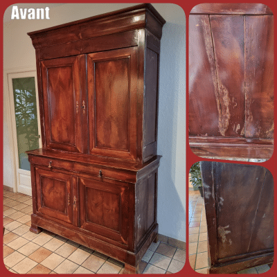 Buffet 2 corps Louis Philippe et table de ferme en merisier massif relookés – Image 2