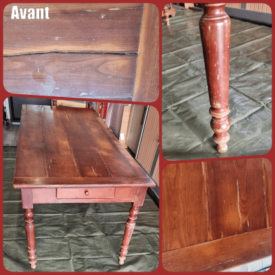 Buffet 2 corps Louis Philippe et table de ferme en merisier massif relookés – Image 4