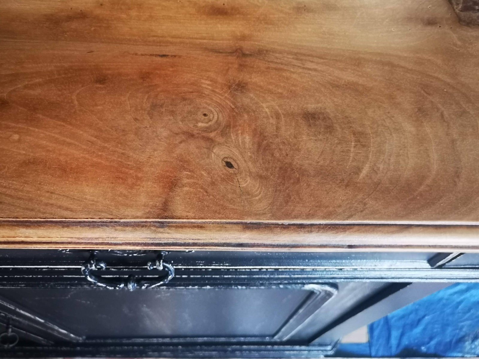 Ancien buffet 2 corps du 19ème “effet shabby noir” – Image 3