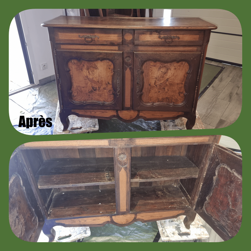 Buffet parisien en noyer et chêne abîmé, avant sa rénovation complète