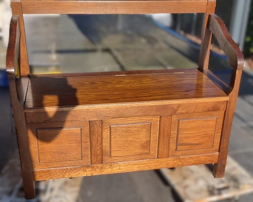 Banc – coffre en chêne relooké “Lin” – Image 2