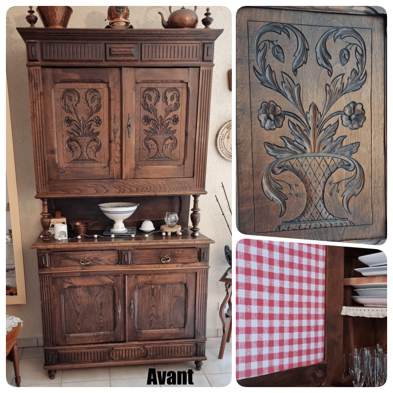 Buffet deux corps en chêne massif foncé avant sa rénovation