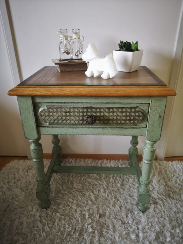 Chevet en chêne shabby chic fenouil