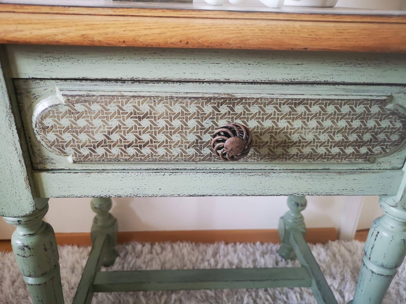 Chevet en chêne shabby chic fenouil – Image 3