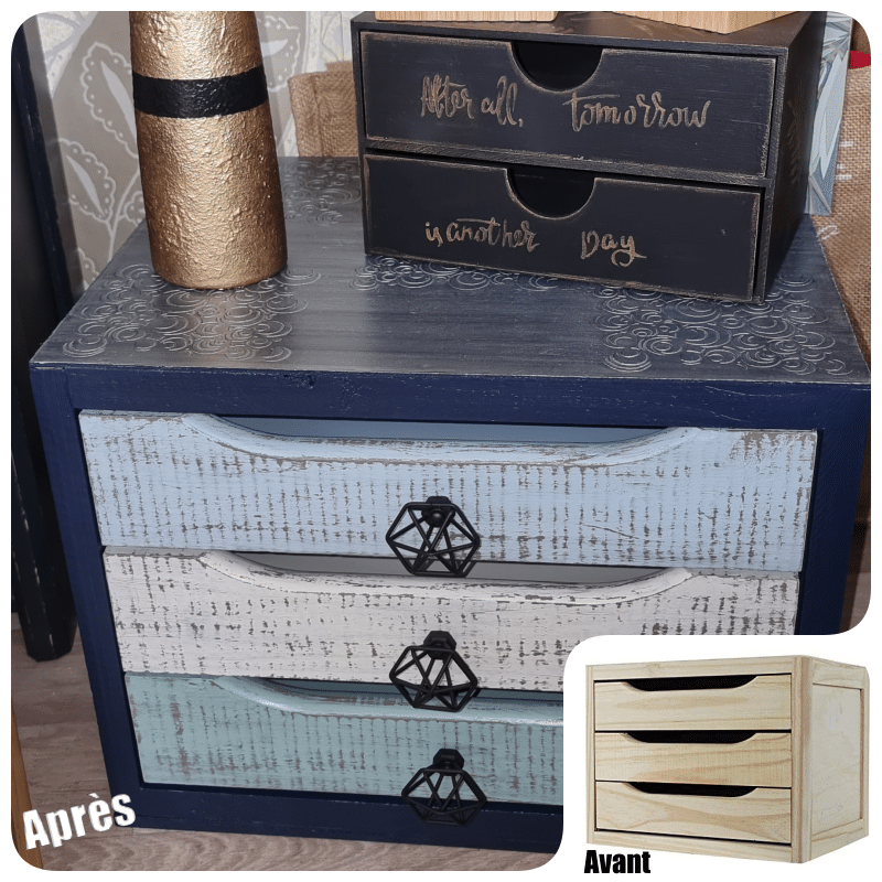 Chevet à tiroirs détourné en meuble d’appoint – pieds épingles – Image 3