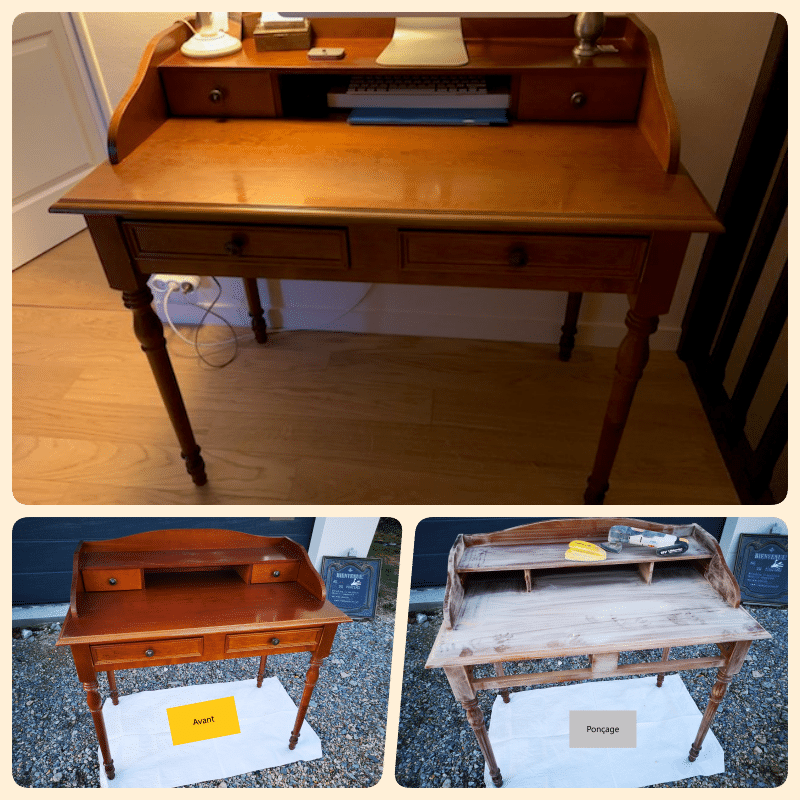 Bureau / secrétaire merisier relooké poivre et craie – Image 2