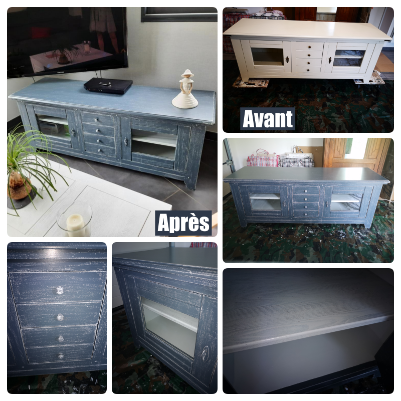 “Shabby anthracite” – Meuble TV style colonial – Image 3