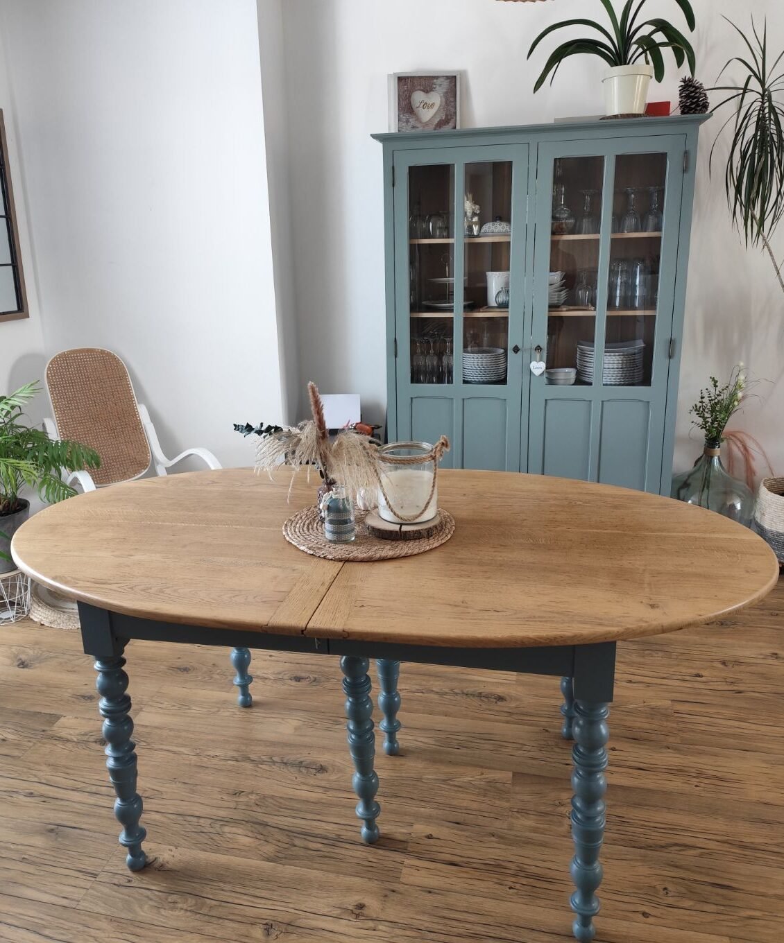 Table en chêne relookée — réalisation Au Gré du Pinceau, Bonchamp-lès-Laval