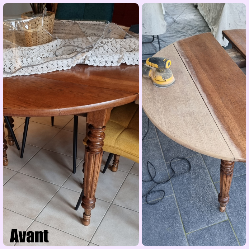 Table ronde ancienne en chêne "Noir et Bois Naturel" – Image 2
