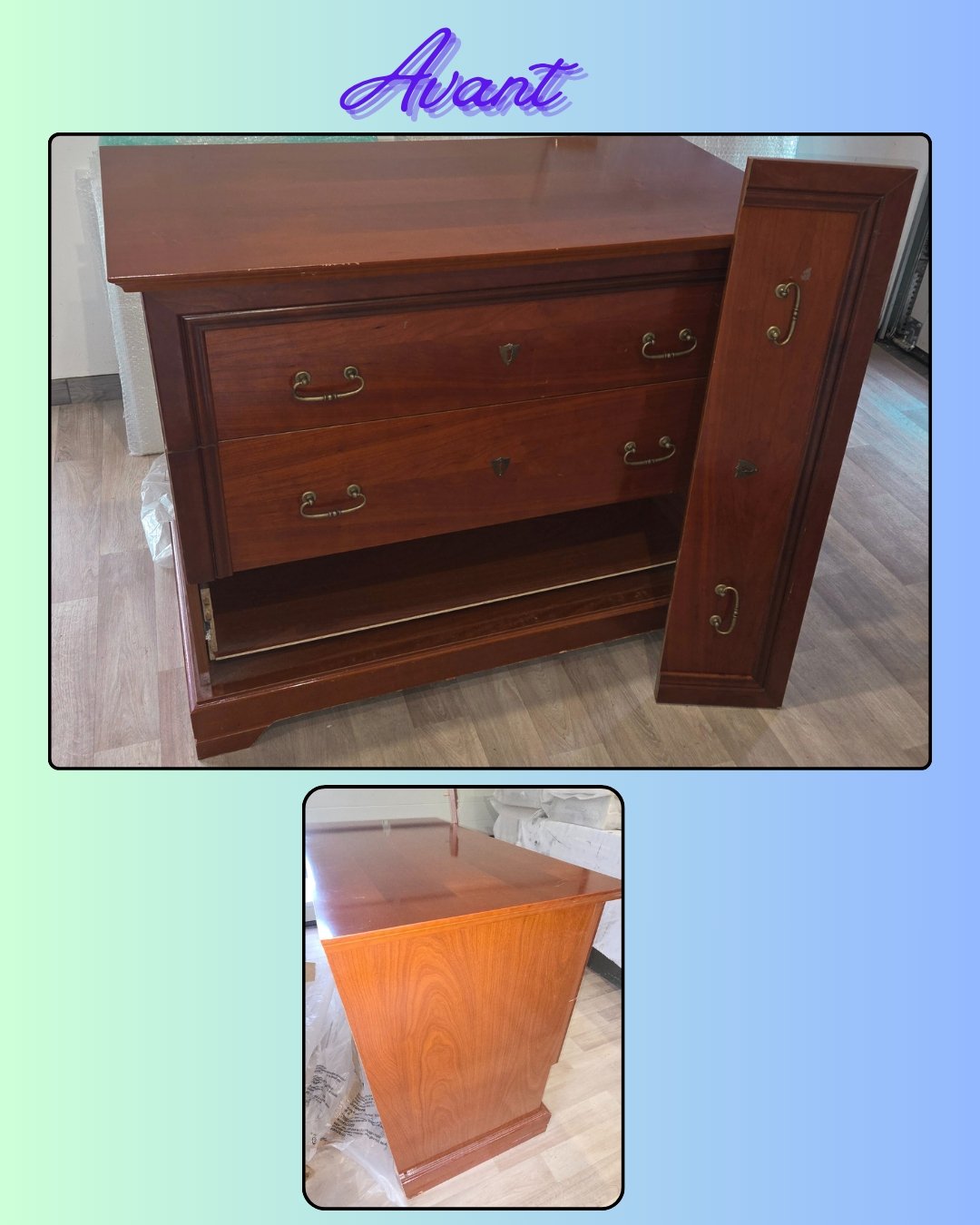 Commode style Louis Philippe en placage merisier "Bleu Acier" – Image 2