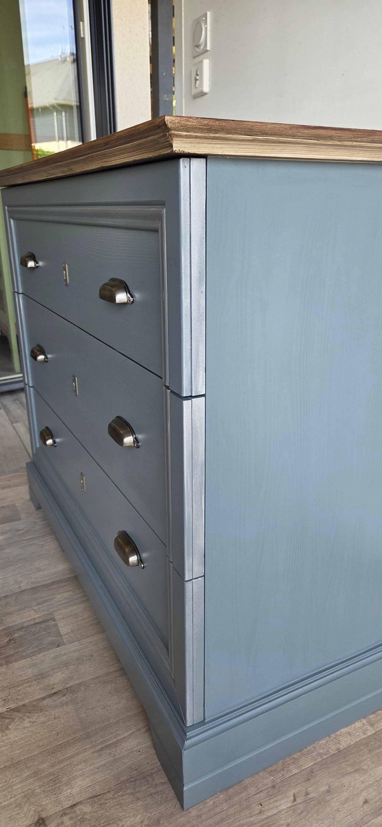 Commode style Louis Philippe en placage merisier "Bleu Acier" – Image 6