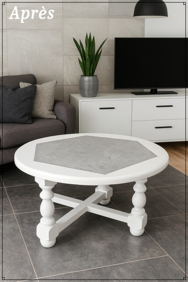 Table basse en chêne octogonale relookée
