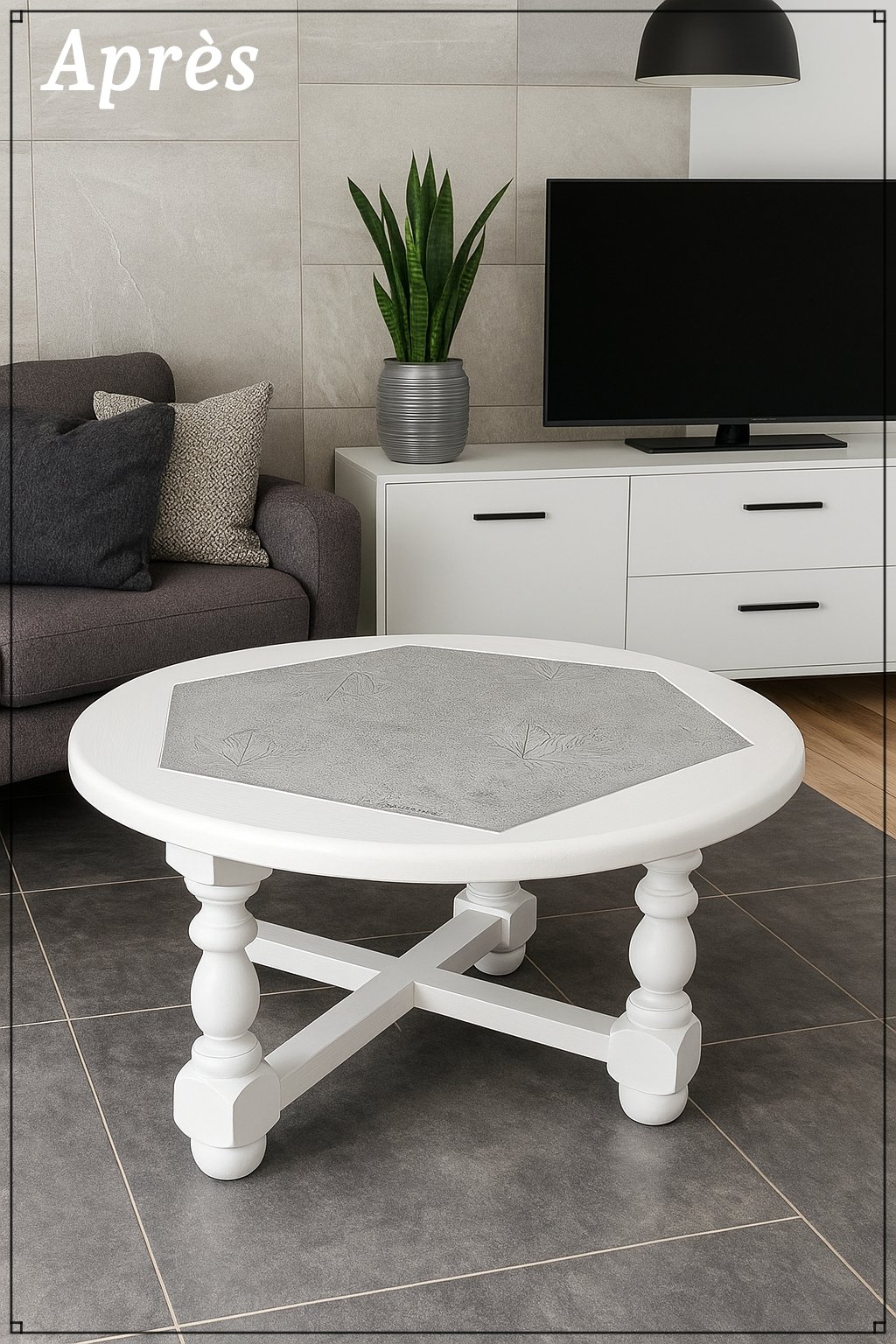 Table basse en chêne octogonale relookée