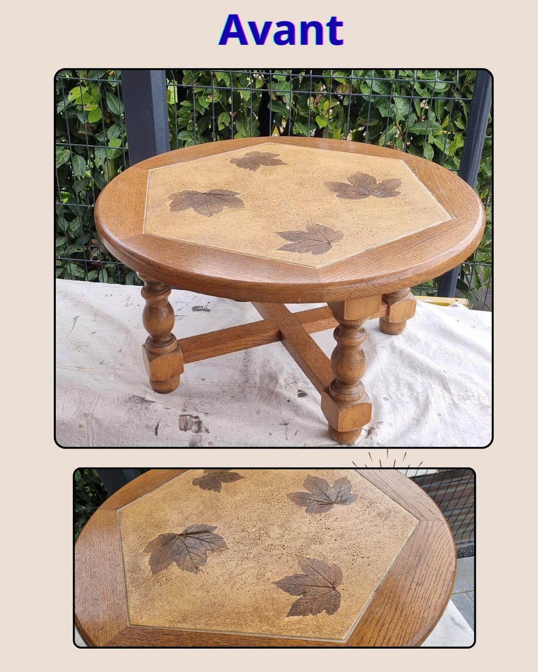 Table basse en chêne octogonale relookée – Image 2