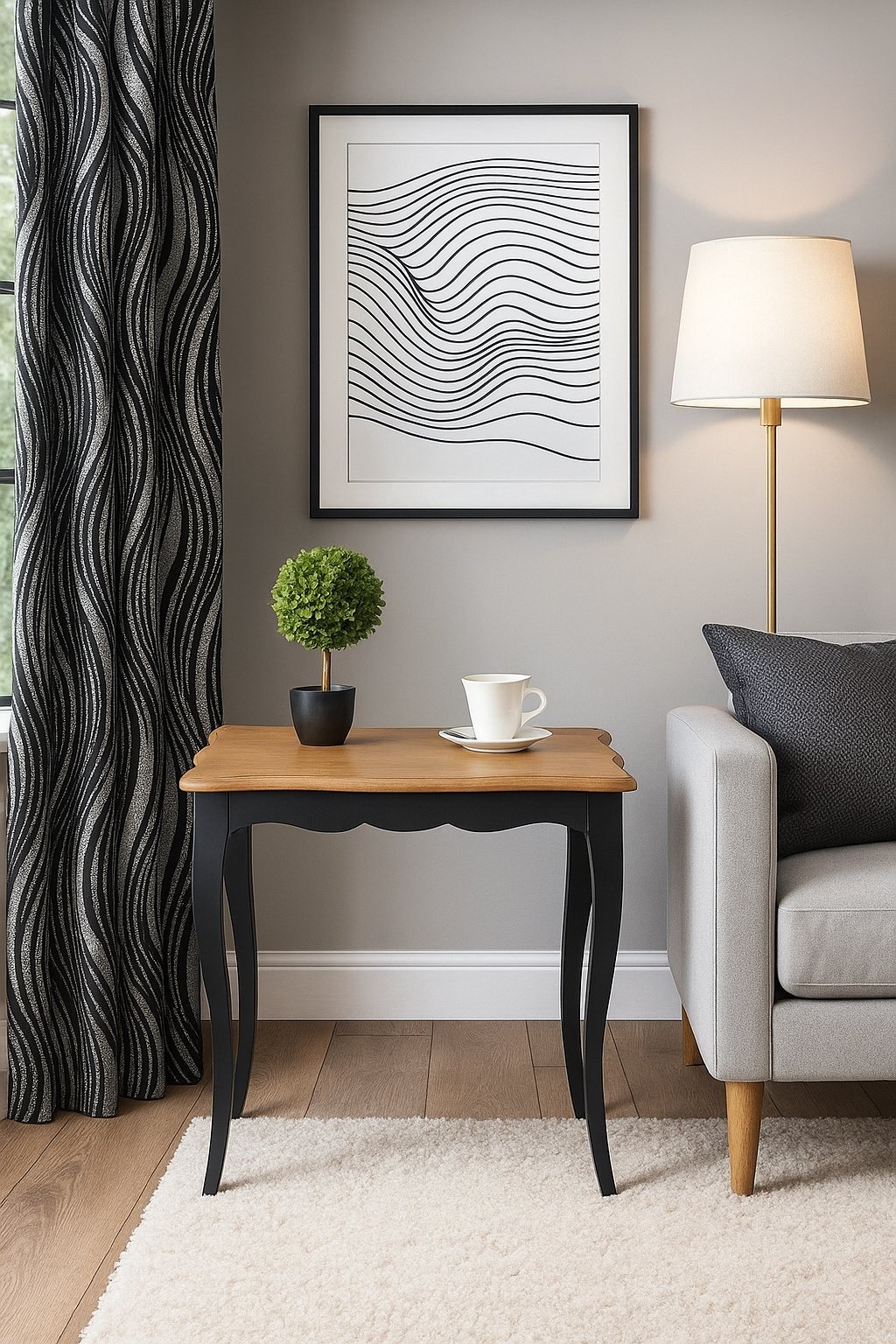 Table d'appoint en chêne noir et bois naturel