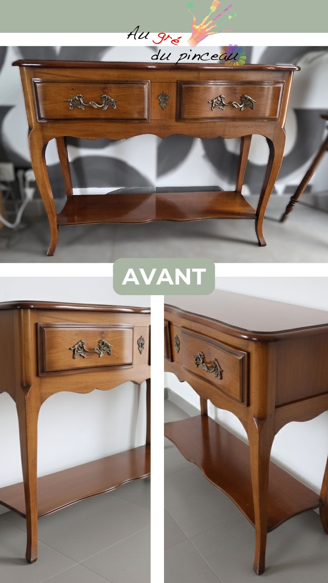 Console d'entrée en merisier style Louis XV bois naturel – Image 2