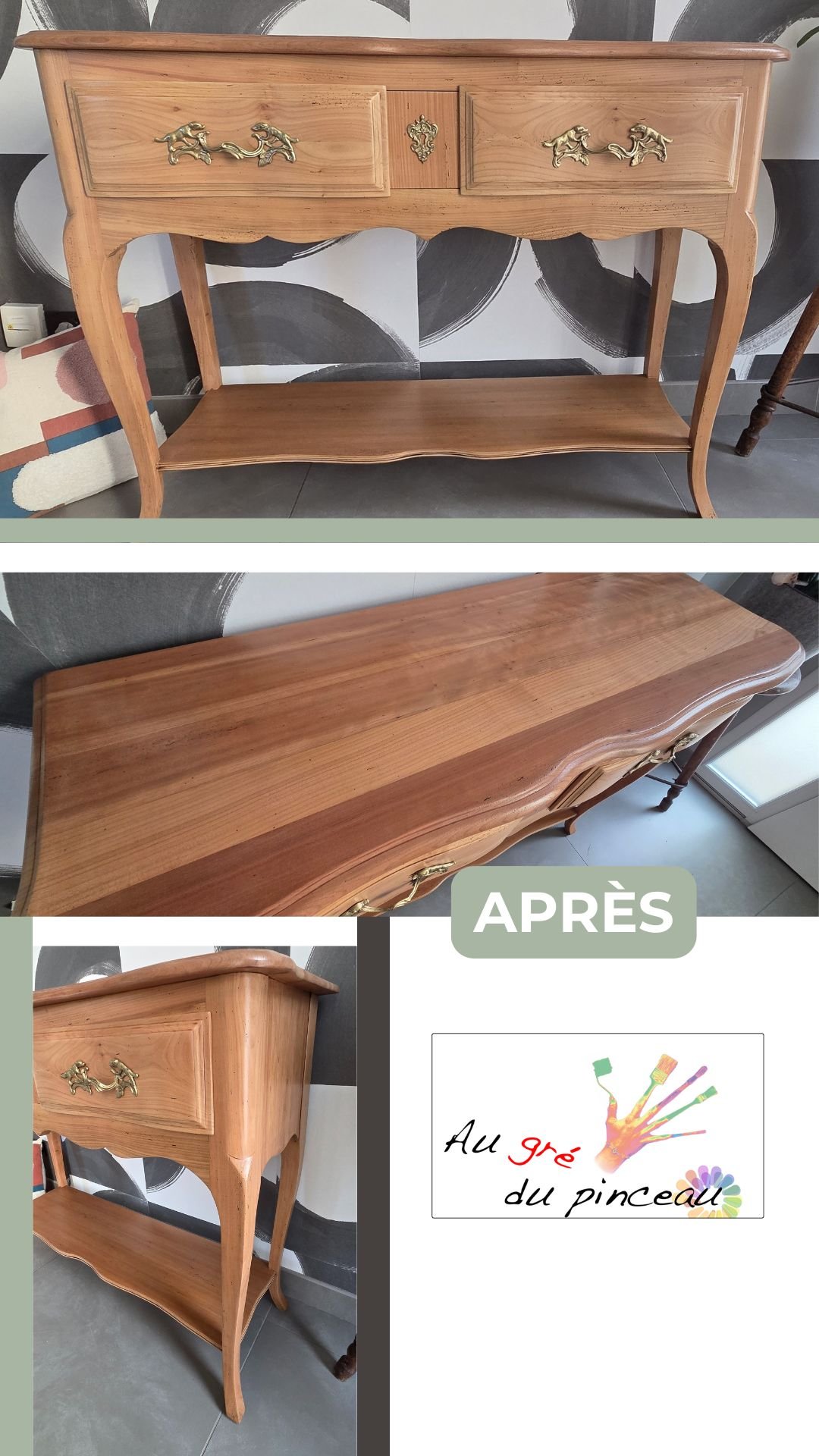 Console d'entrée en merisier style Louis XV bois naturel – Image 5